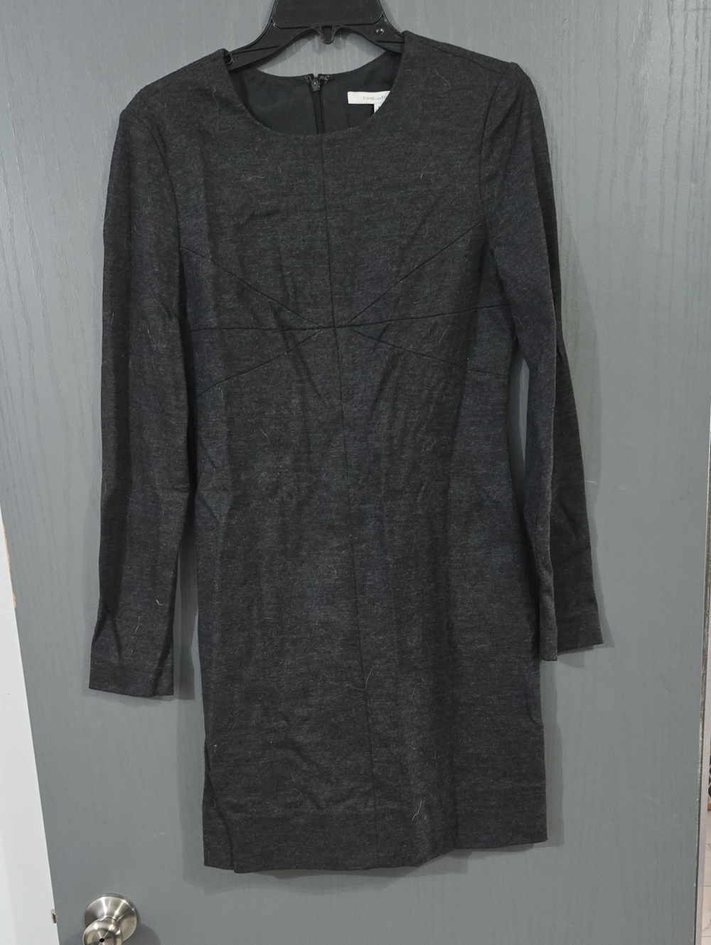 Diane Von Furstenberg Dark Charcoal Long Sleeve Shift Dress
